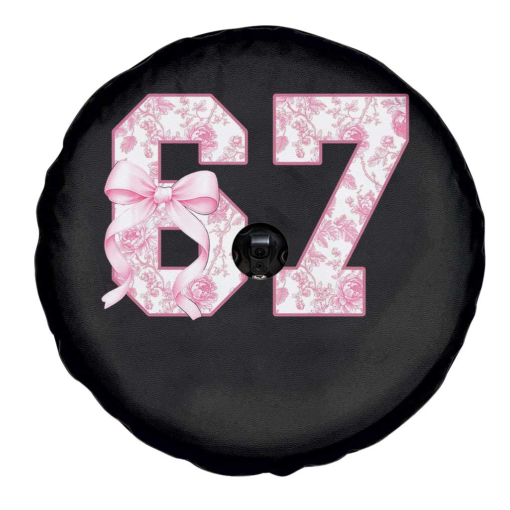 Six Seven Coquette Girl Spare Tire Cover Funny 67 Meme Gen Alpha Slang Pink Floral Bow Aesthetic - Wonder Print Shop