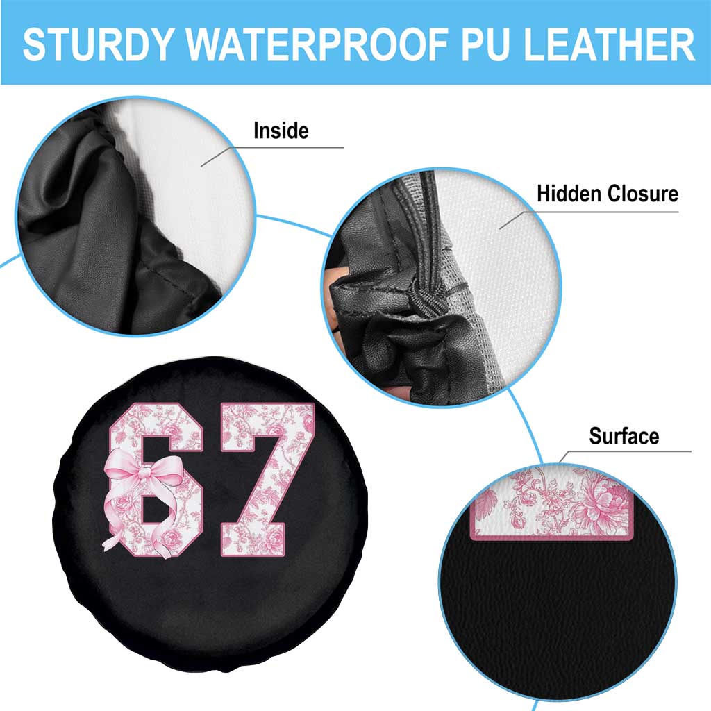 Six Seven Coquette Girl Spare Tire Cover Funny 67 Meme Gen Alpha Slang Pink Floral Bow Aesthetic - Wonder Print Shop