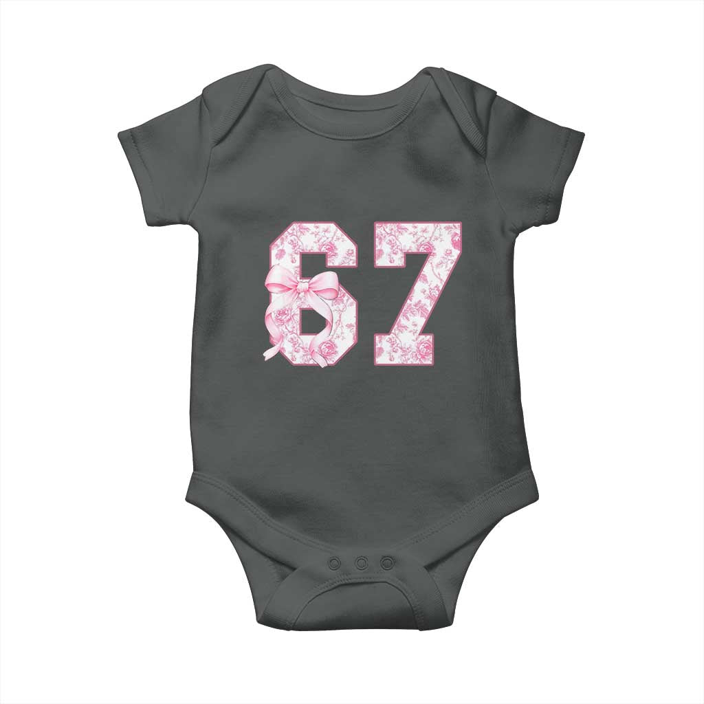Six Seven Coquette Girl Baby Onesie Funny 67 Meme Gen Alpha Slang Pink Floral Bow Aesthetic - Wonder Print Shop
