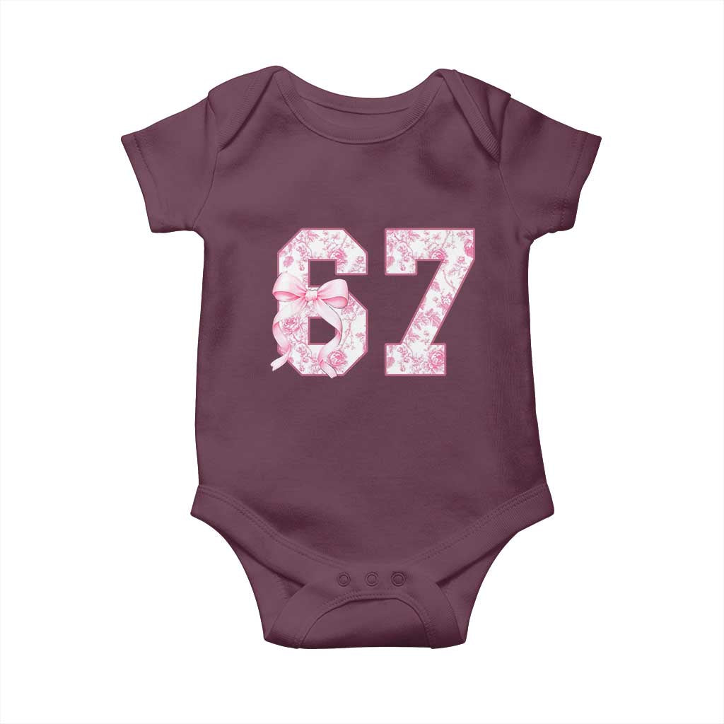 Six Seven Coquette Girl Baby Onesie Funny 67 Meme Gen Alpha Slang Pink Floral Bow Aesthetic - Wonder Print Shop