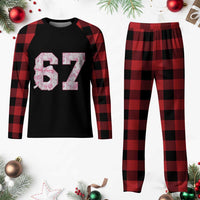 Six Seven Coquette Girl Plaid Pajama Set Funny 67 Meme Gen Alpha Slang Pink Floral Bow Aesthetic - Wonder Print Shop