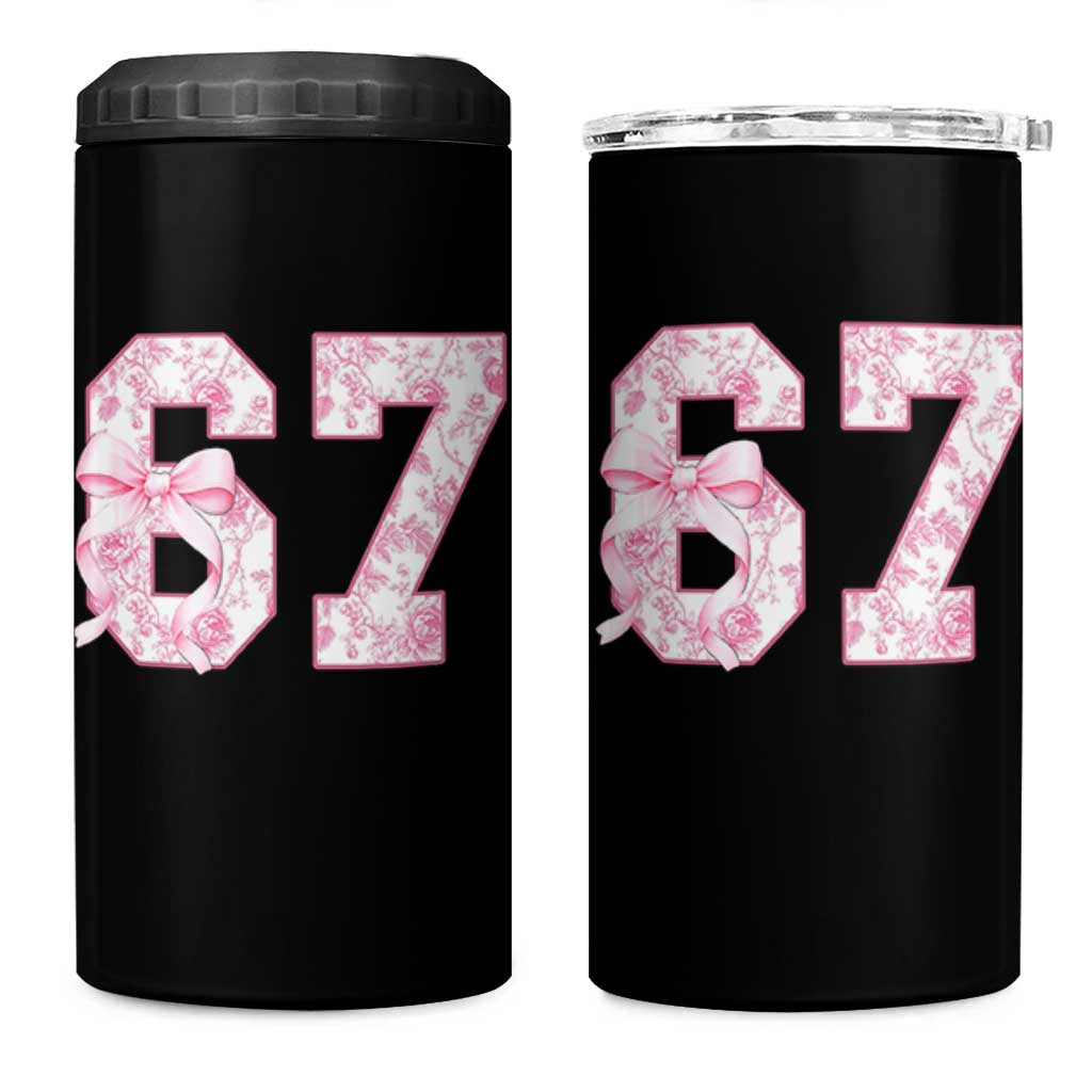 Six Seven Coquette Girl 4 in 1 Can Cooler Tumbler Funny 67 Meme Gen Alpha Slang Pink Floral Bow Aesthetic - Wonder Print Shop
