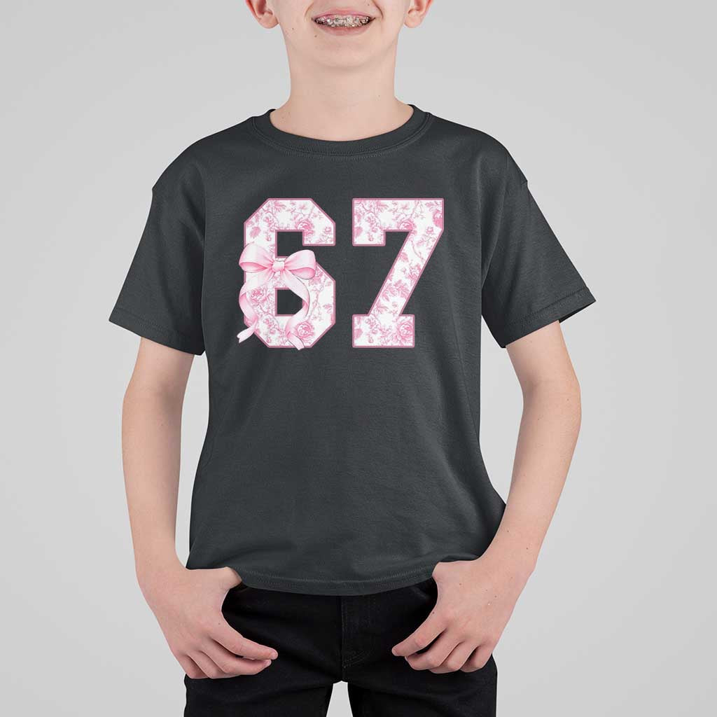 Six Seven Coquette Girl T Shirt For Kid Funny 67 Meme Gen Alpha Slang Pink Floral Bow Aesthetic - Wonder Print Shop
