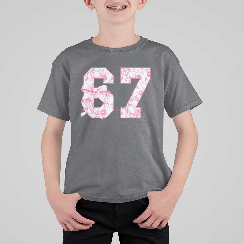 Six Seven Coquette Girl T Shirt For Kid Funny 67 Meme Gen Alpha Slang Pink Floral Bow Aesthetic - Wonder Print Shop