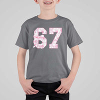 Six Seven Coquette Girl T Shirt For Kid Funny 67 Meme Gen Alpha Slang Pink Floral Bow Aesthetic - Wonder Print Shop