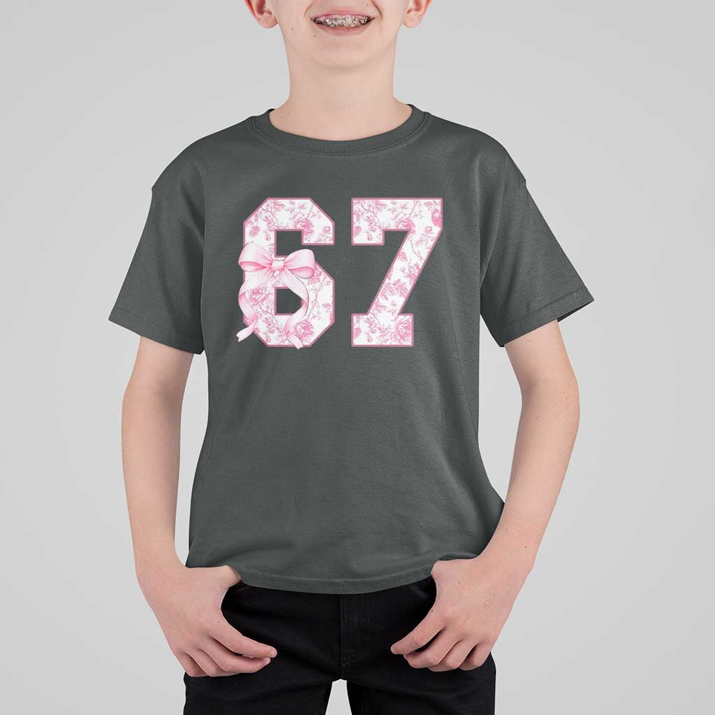 Six Seven Coquette Girl T Shirt For Kid Funny 67 Meme Gen Alpha Slang Pink Floral Bow Aesthetic - Wonder Print Shop