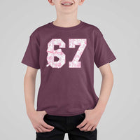 Six Seven Coquette Girl T Shirt For Kid Funny 67 Meme Gen Alpha Slang Pink Floral Bow Aesthetic - Wonder Print Shop