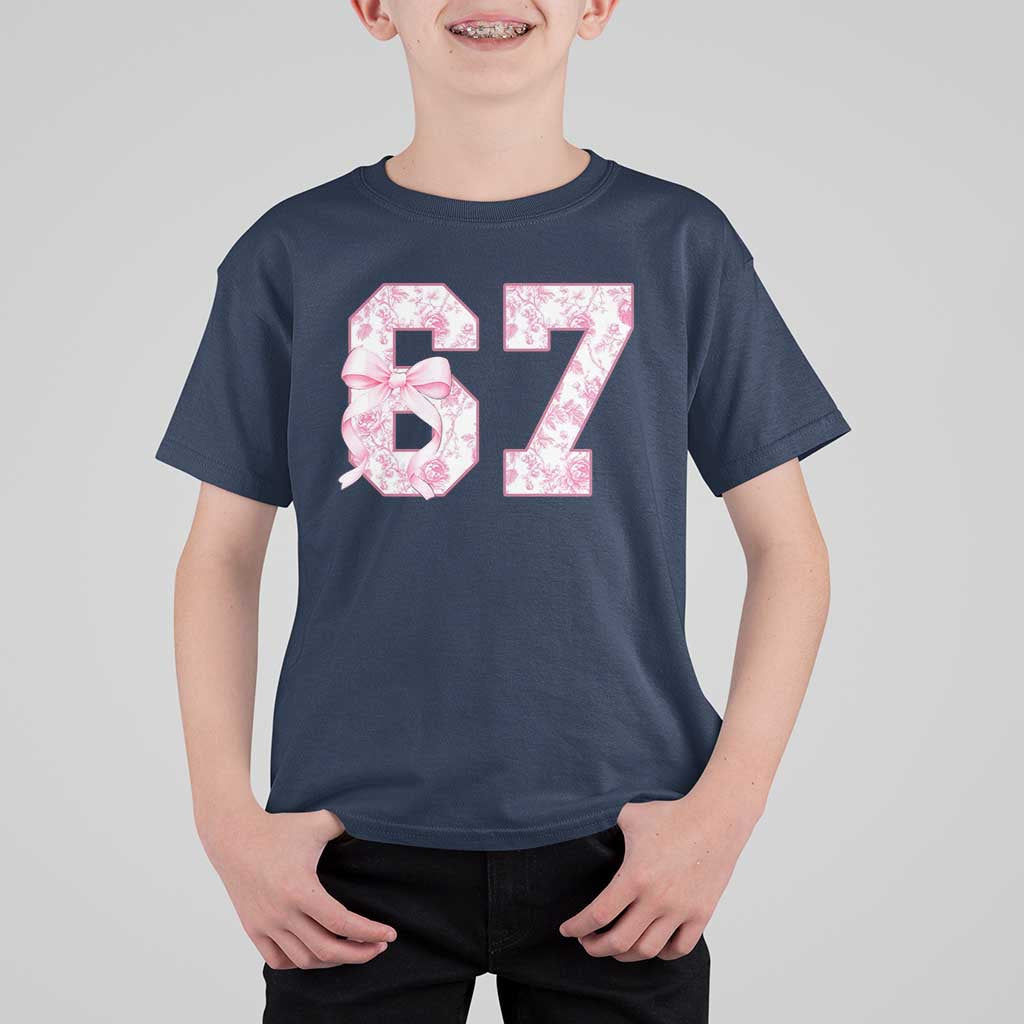Six Seven Coquette Girl T Shirt For Kid Funny 67 Meme Gen Alpha Slang Pink Floral Bow Aesthetic - Wonder Print Shop