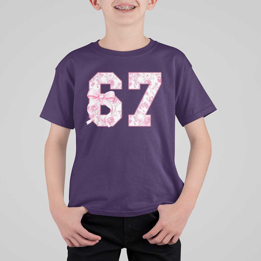 Six Seven Coquette Girl T Shirt For Kid Funny 67 Meme Gen Alpha Slang Pink Floral Bow Aesthetic - Wonder Print Shop