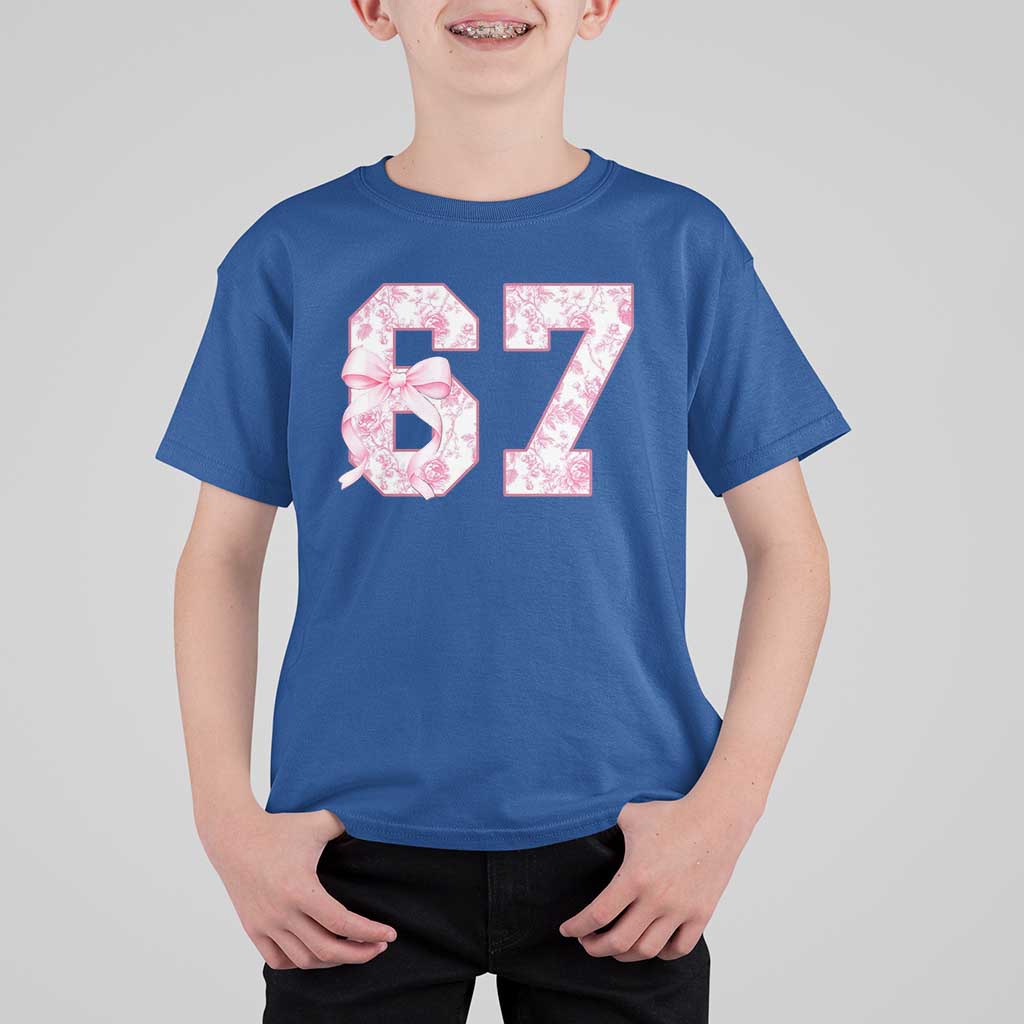 Six Seven Coquette Girl T Shirt For Kid Funny 67 Meme Gen Alpha Slang Pink Floral Bow Aesthetic - Wonder Print Shop