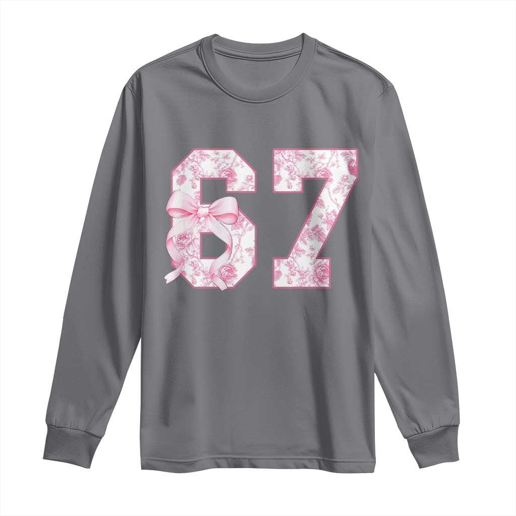 Six Seven Coquette Girl Long Sleeve Shirt Funny 67 Meme Gen Alpha Slang Pink Floral Bow Aesthetic - Wonder Print Shop