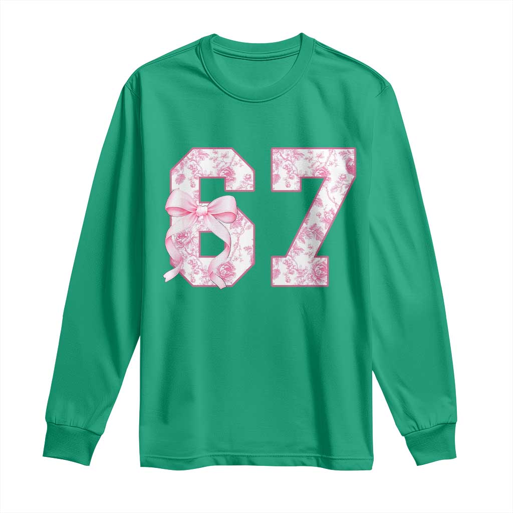 Six Seven Coquette Girl Long Sleeve Shirt Funny 67 Meme Gen Alpha Slang Pink Floral Bow Aesthetic - Wonder Print Shop