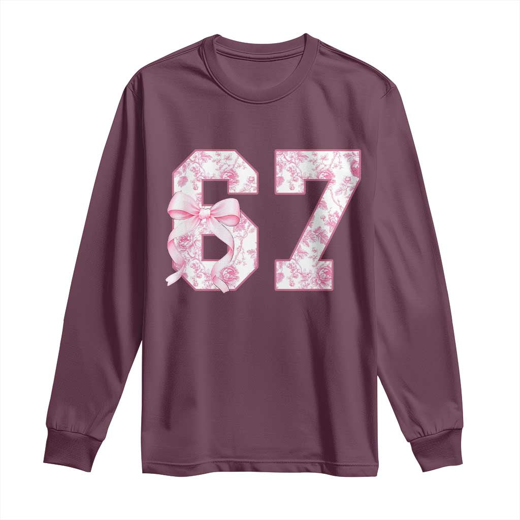 Six Seven Coquette Girl Long Sleeve Shirt Funny 67 Meme Gen Alpha Slang Pink Floral Bow Aesthetic - Wonder Print Shop