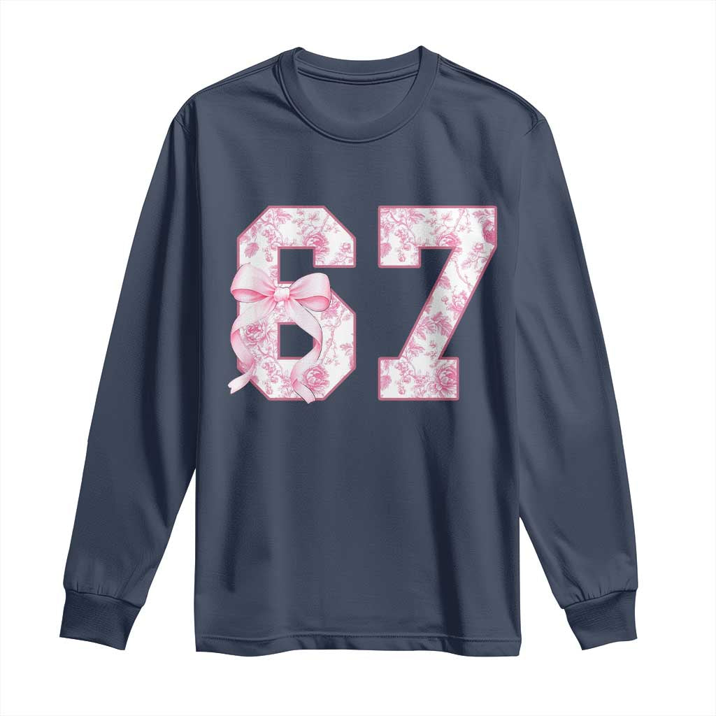 Six Seven Coquette Girl Long Sleeve Shirt Funny 67 Meme Gen Alpha Slang Pink Floral Bow Aesthetic - Wonder Print Shop
