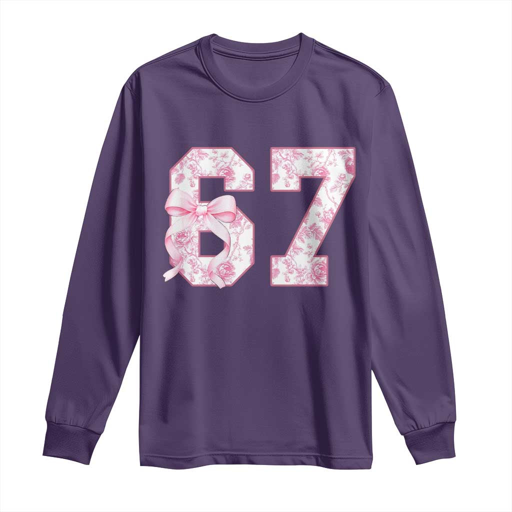 Six Seven Coquette Girl Long Sleeve Shirt Funny 67 Meme Gen Alpha Slang Pink Floral Bow Aesthetic - Wonder Print Shop