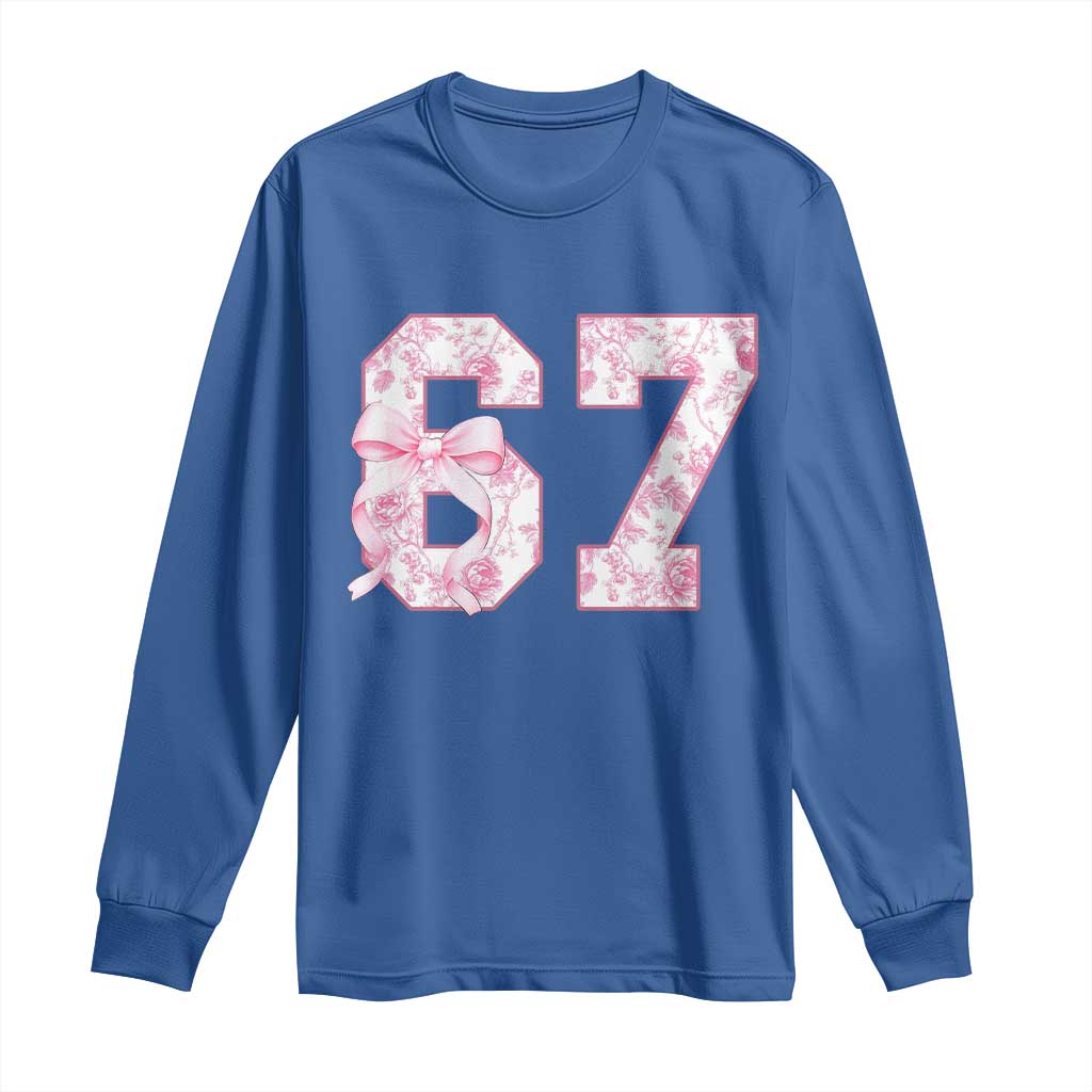 Six Seven Coquette Girl Long Sleeve Shirt Funny 67 Meme Gen Alpha Slang Pink Floral Bow Aesthetic - Wonder Print Shop