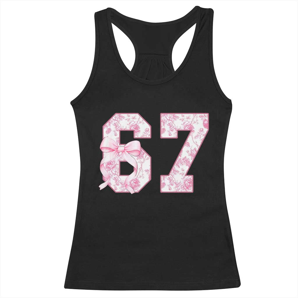 Six Seven Coquette Girl Racerback Tank Top Funny 67 Meme Gen Alpha Slang Pink Floral Bow Aesthetic - Wonder Print Shop