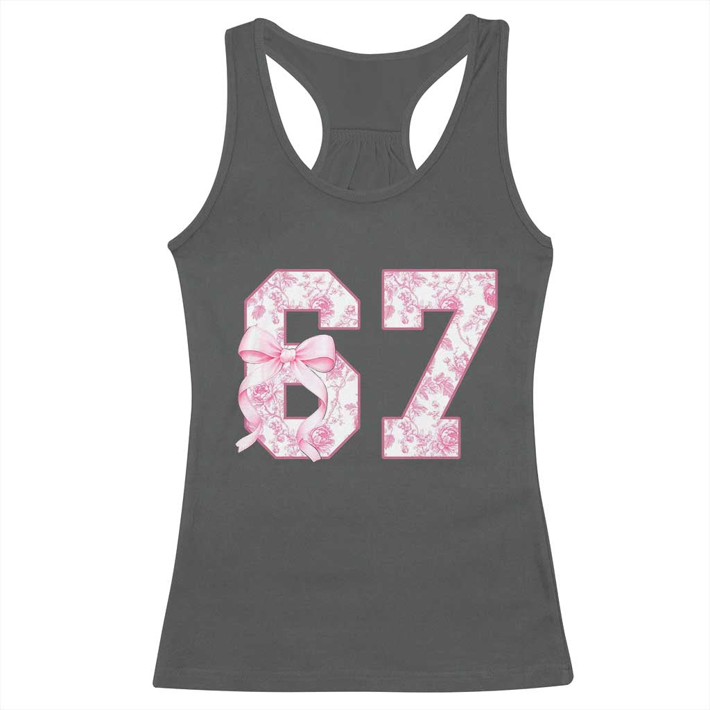 Six Seven Coquette Girl Racerback Tank Top Funny 67 Meme Gen Alpha Slang Pink Floral Bow Aesthetic - Wonder Print Shop