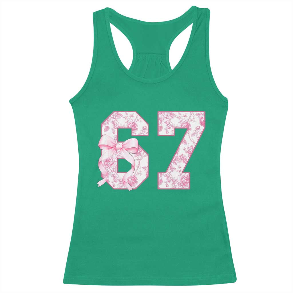 Six Seven Coquette Girl Racerback Tank Top Funny 67 Meme Gen Alpha Slang Pink Floral Bow Aesthetic - Wonder Print Shop