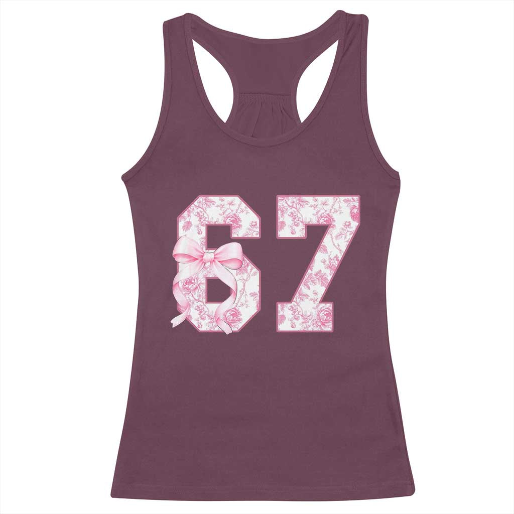 Six Seven Coquette Girl Racerback Tank Top Funny 67 Meme Gen Alpha Slang Pink Floral Bow Aesthetic - Wonder Print Shop