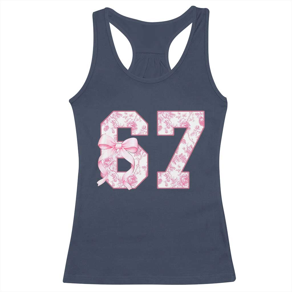 Six Seven Coquette Girl Racerback Tank Top Funny 67 Meme Gen Alpha Slang Pink Floral Bow Aesthetic - Wonder Print Shop
