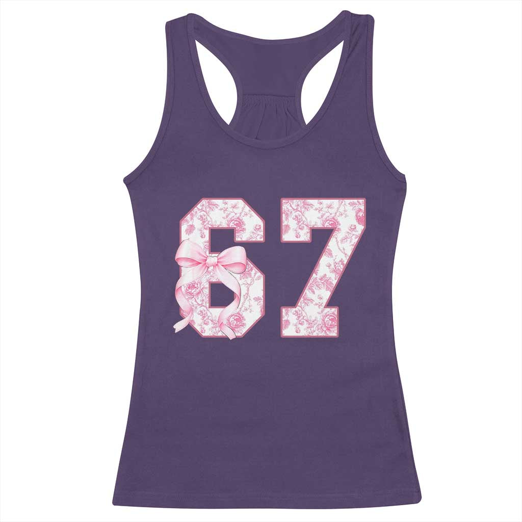 Six Seven Coquette Girl Racerback Tank Top Funny 67 Meme Gen Alpha Slang Pink Floral Bow Aesthetic - Wonder Print Shop