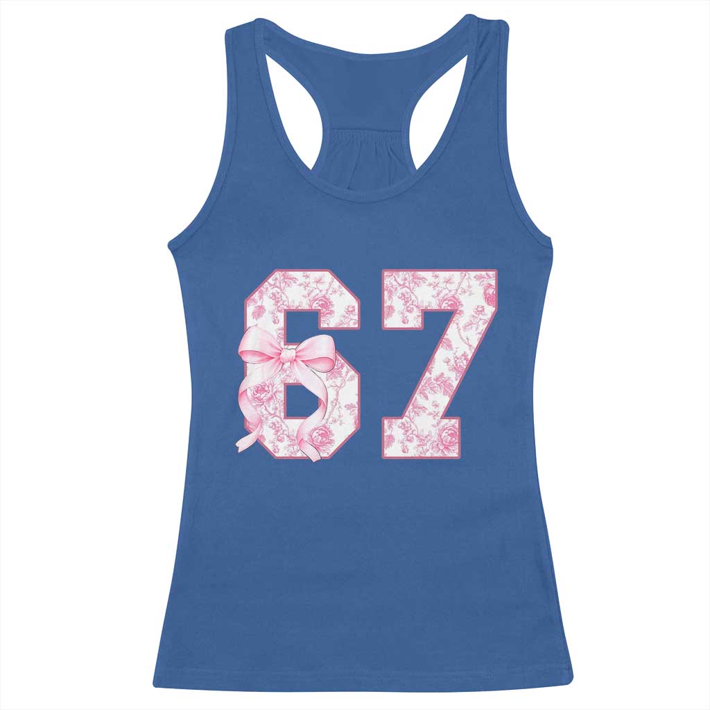Six Seven Coquette Girl Racerback Tank Top Funny 67 Meme Gen Alpha Slang Pink Floral Bow Aesthetic - Wonder Print Shop