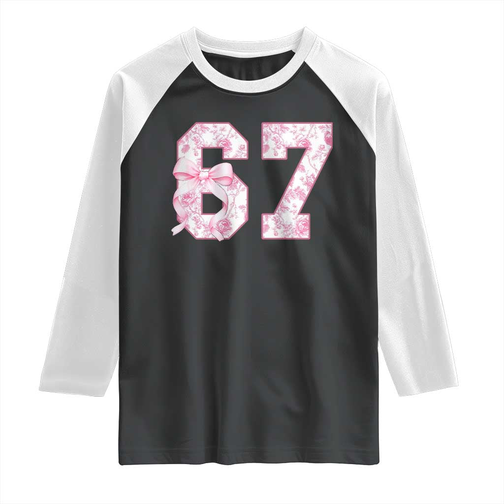 Six Seven Coquette Girl Raglan Shirt Funny 67 Meme Gen Alpha Slang Pink Floral Bow Aesthetic - Wonder Print Shop