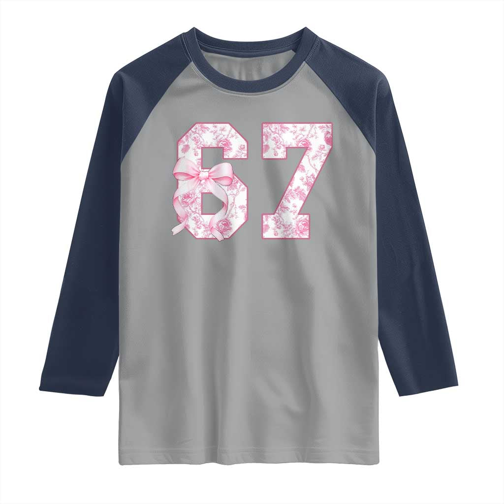 Six Seven Coquette Girl Raglan Shirt Funny 67 Meme Gen Alpha Slang Pink Floral Bow Aesthetic - Wonder Print Shop