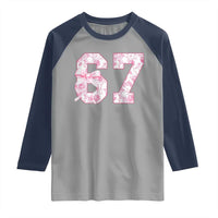Six Seven Coquette Girl Raglan Shirt Funny 67 Meme Gen Alpha Slang Pink Floral Bow Aesthetic - Wonder Print Shop