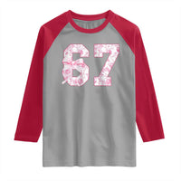 Six Seven Coquette Girl Raglan Shirt Funny 67 Meme Gen Alpha Slang Pink Floral Bow Aesthetic - Wonder Print Shop