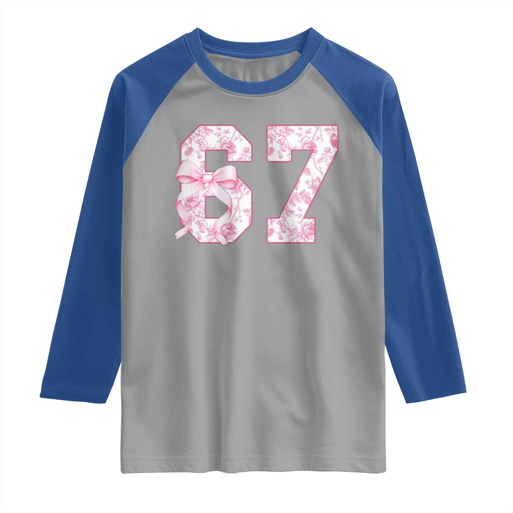 Six Seven Coquette Girl Raglan Shirt Funny 67 Meme Gen Alpha Slang Pink Floral Bow Aesthetic - Wonder Print Shop