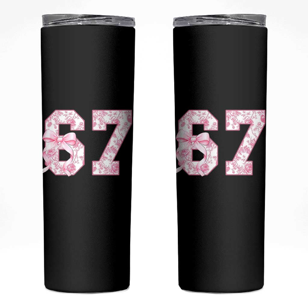 Six Seven Coquette Girl Skinny Tumbler Funny 67 Meme Gen Alpha Slang Pink Floral Bow Aesthetic - Wonder Print Shop