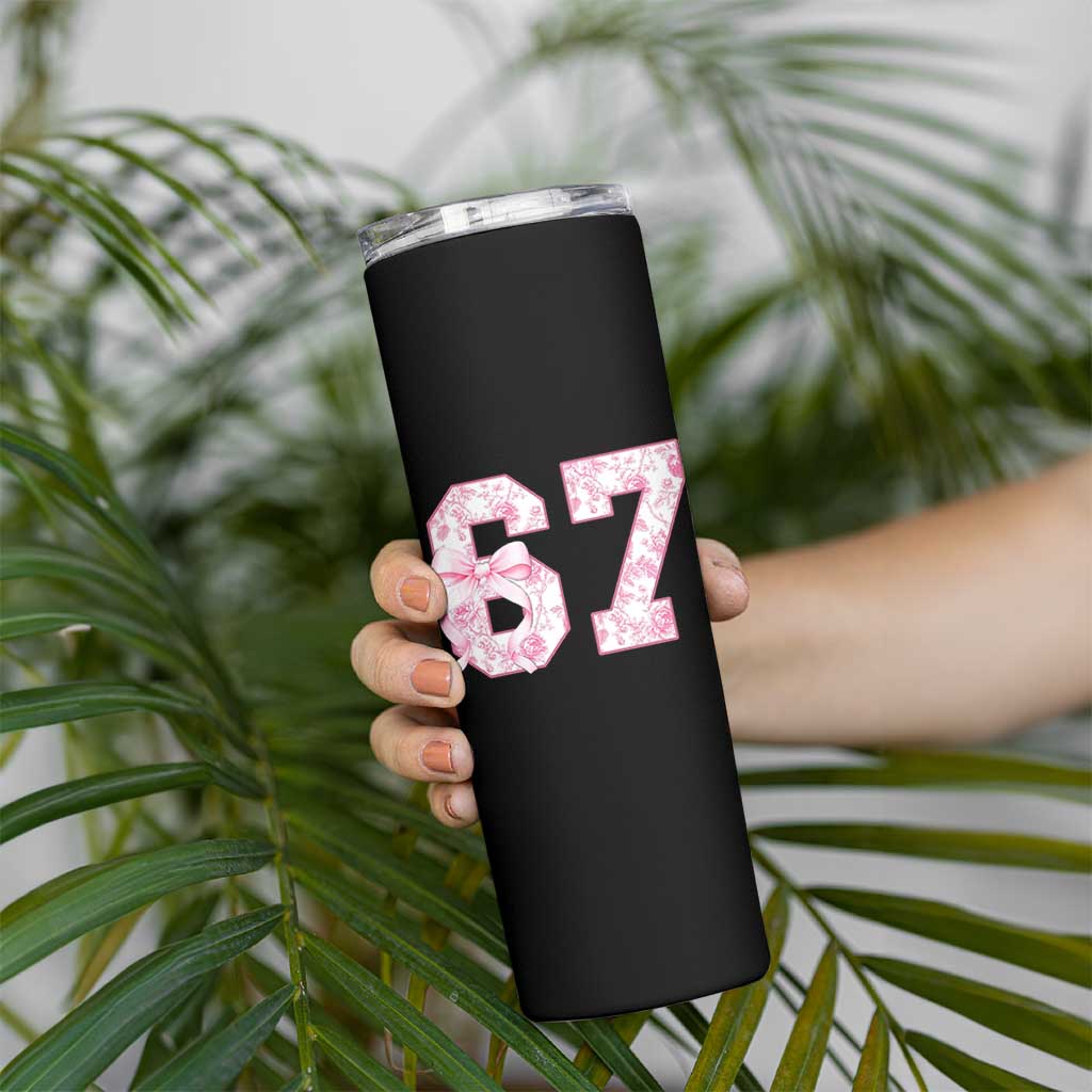 Six Seven Coquette Girl Skinny Tumbler Funny 67 Meme Gen Alpha Slang Pink Floral Bow Aesthetic - Wonder Print Shop