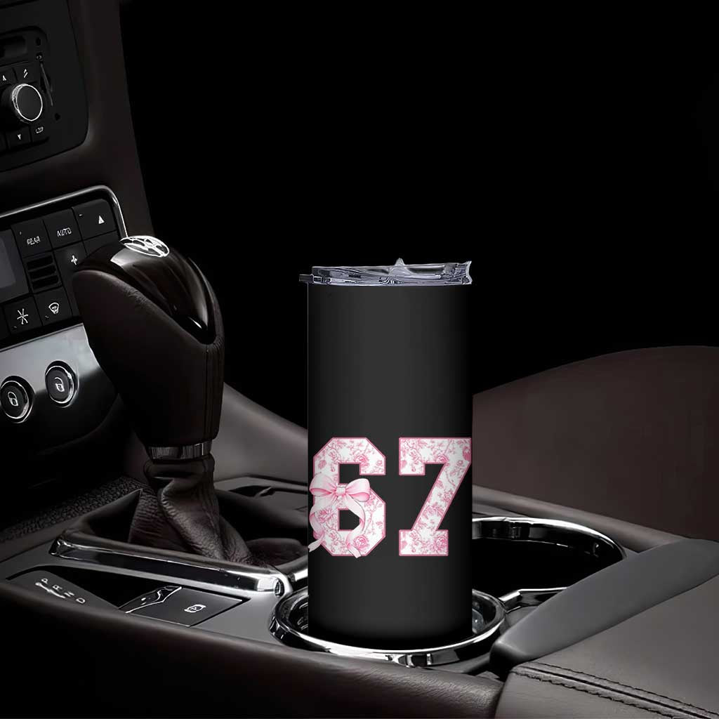 Six Seven Coquette Girl Skinny Tumbler Funny 67 Meme Gen Alpha Slang Pink Floral Bow Aesthetic - Wonder Print Shop