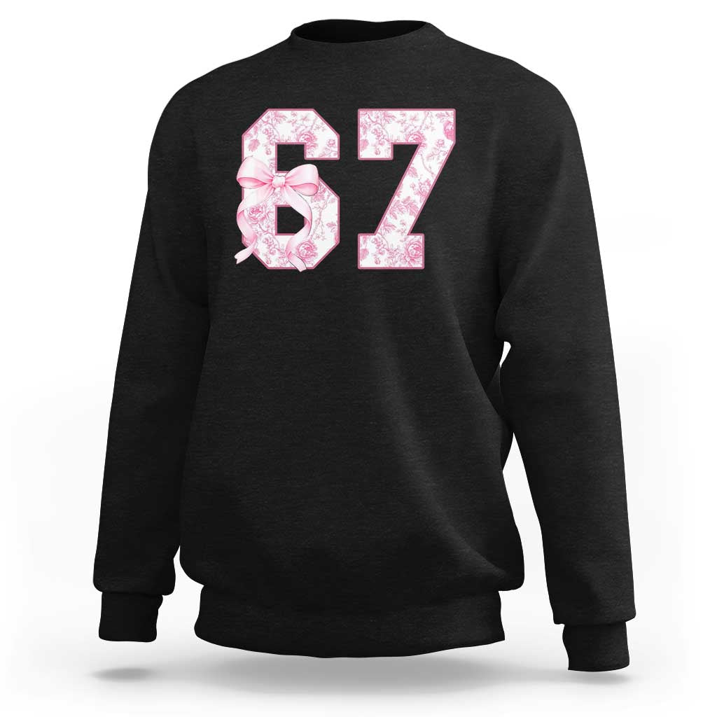 Six Seven Coquette Girl Sweatshirt Funny 67 Meme Gen Alpha Slang Pink Floral Bow Aesthetic - Wonder Print Shop