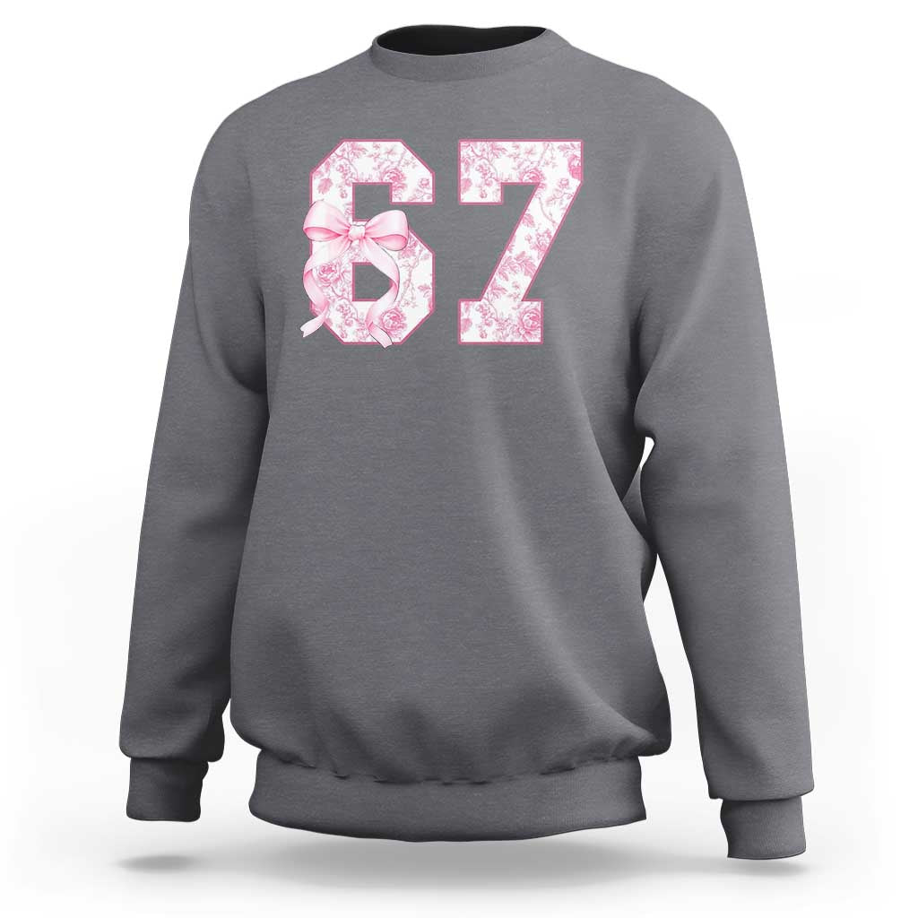Six Seven Coquette Girl Sweatshirt Funny 67 Meme Gen Alpha Slang Pink Floral Bow Aesthetic - Wonder Print Shop