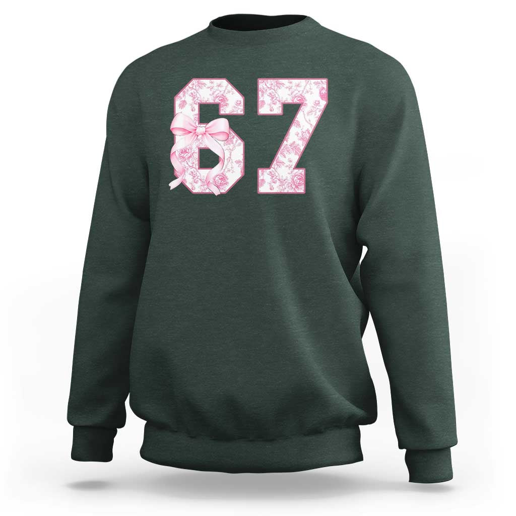 Six Seven Coquette Girl Sweatshirt Funny 67 Meme Gen Alpha Slang Pink Floral Bow Aesthetic - Wonder Print Shop