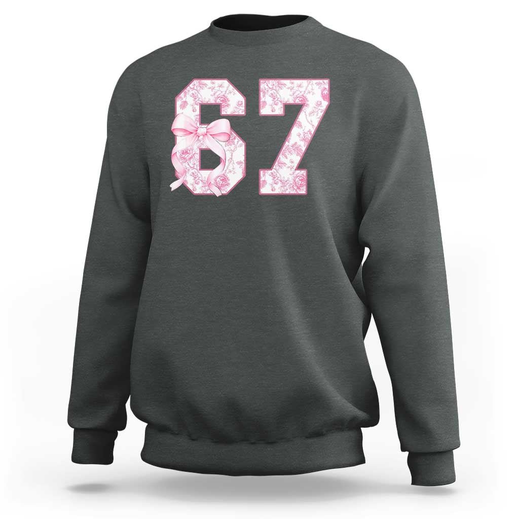 Six Seven Coquette Girl Sweatshirt Funny 67 Meme Gen Alpha Slang Pink Floral Bow Aesthetic - Wonder Print Shop