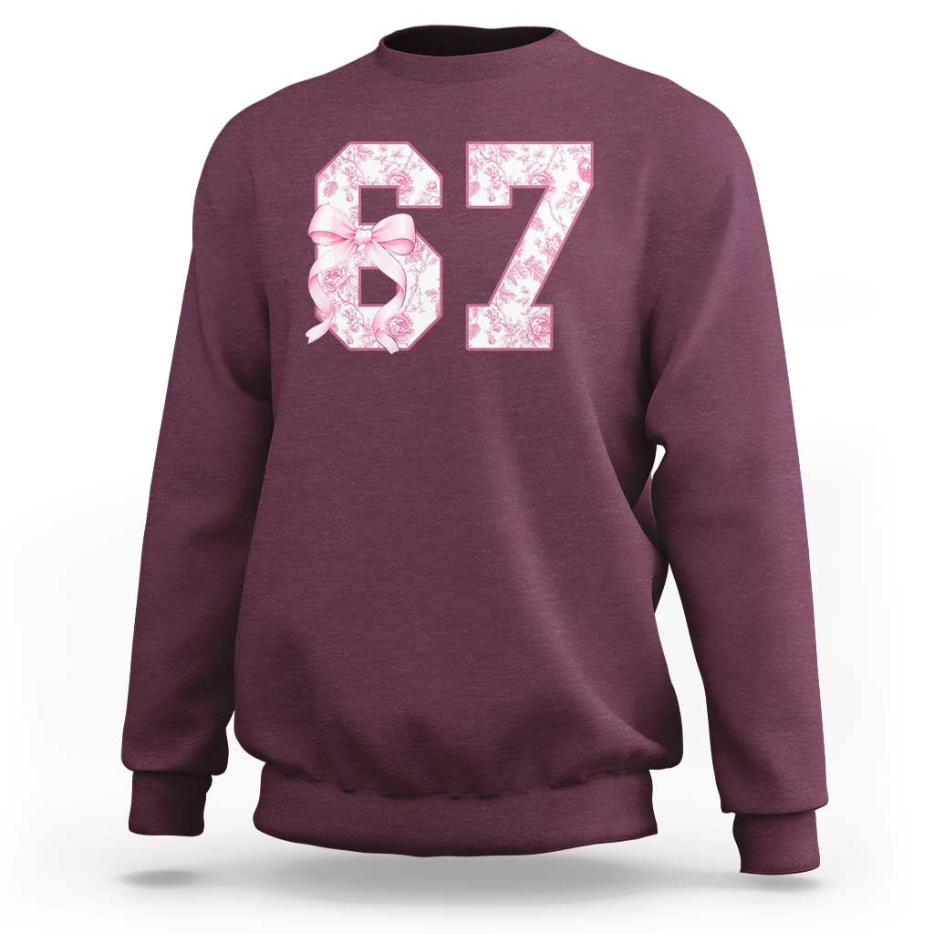 Six Seven Coquette Girl Sweatshirt Funny 67 Meme Gen Alpha Slang Pink Floral Bow Aesthetic - Wonder Print Shop