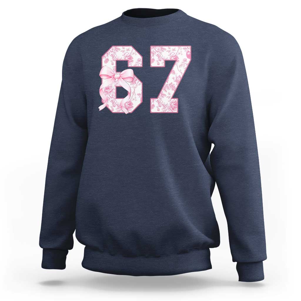 Six Seven Coquette Girl Sweatshirt Funny 67 Meme Gen Alpha Slang Pink Floral Bow Aesthetic - Wonder Print Shop