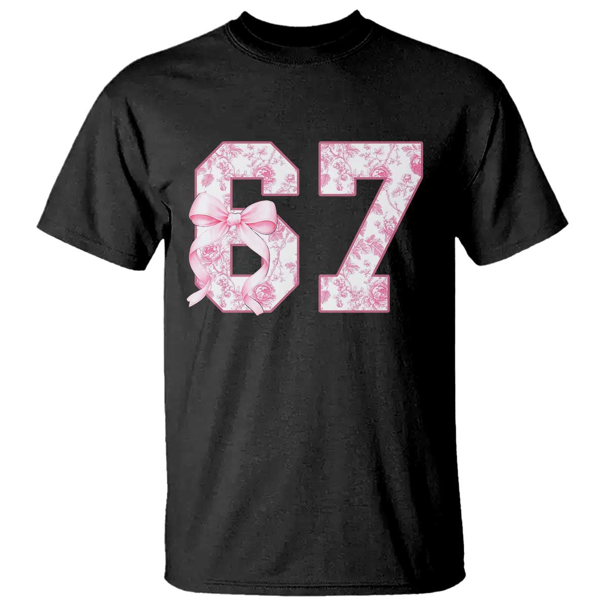 Six Seven Coquette Girl T Shirt Funny 67 Meme Gen Alpha Slang Pink Floral Bow Aesthetic - Wonder Print Shop