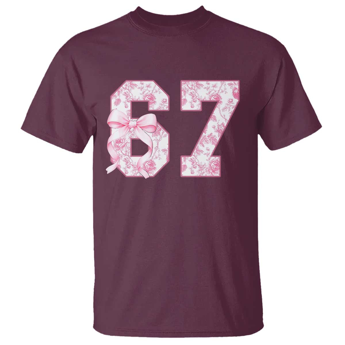 Six Seven Coquette Girl T Shirt Funny 67 Meme Gen Alpha Slang Pink Floral Bow Aesthetic - Wonder Print Shop