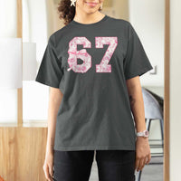 Six Seven Coquette Girl T Shirt For Women Funny 67 Meme Gen Alpha Slang Pink Floral Bow Aesthetic - Wonder Print Shop