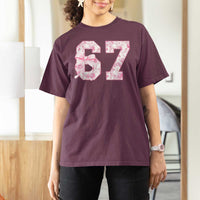 Six Seven Coquette Girl T Shirt For Women Funny 67 Meme Gen Alpha Slang Pink Floral Bow Aesthetic - Wonder Print Shop