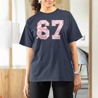Six Seven Coquette Girl T Shirt For Women Funny 67 Meme Gen Alpha Slang Pink Floral Bow Aesthetic - Wonder Print Shop