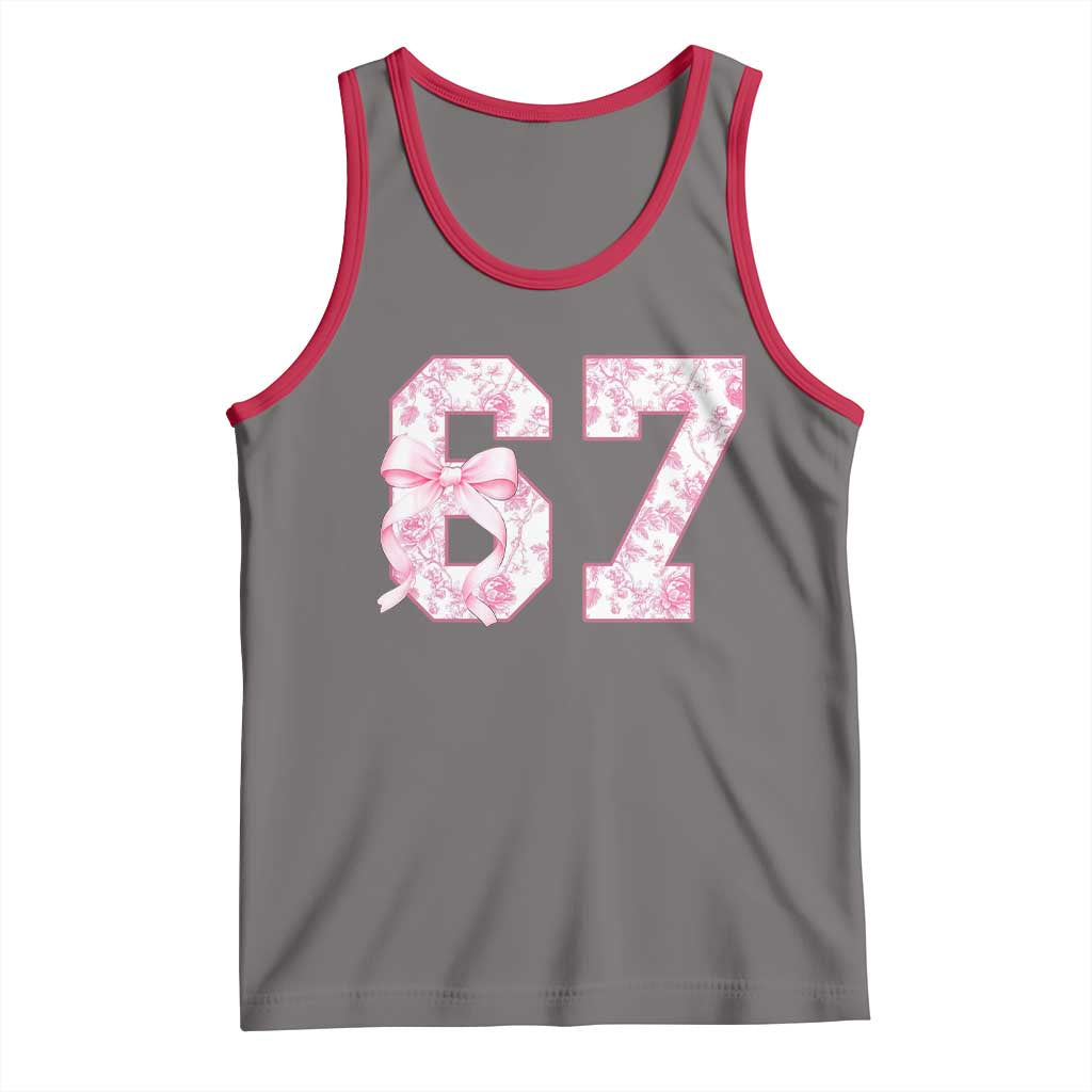 Six Seven Coquette Girl Tank Top Funny 67 Meme Gen Alpha Slang Pink Floral Bow Aesthetic - Wonder Print Shop