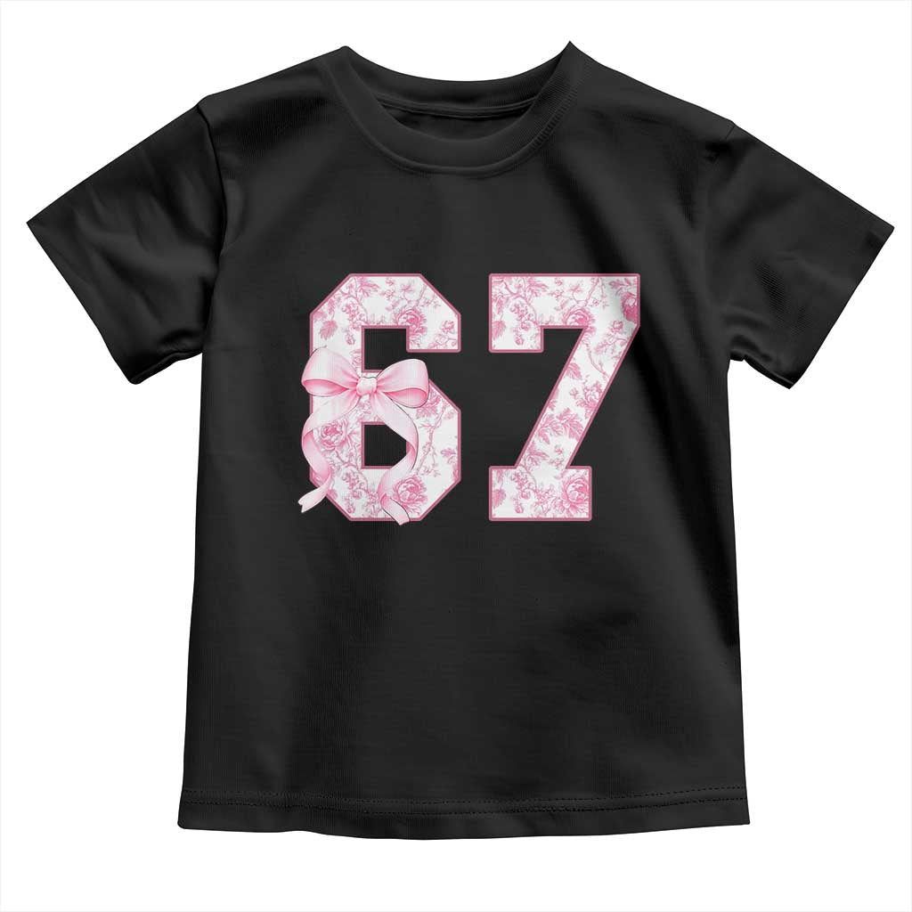 Six Seven Coquette Girl Toddler T Shirt Funny 67 Meme Gen Alpha Slang Pink Floral Bow Aesthetic - Wonder Print Shop