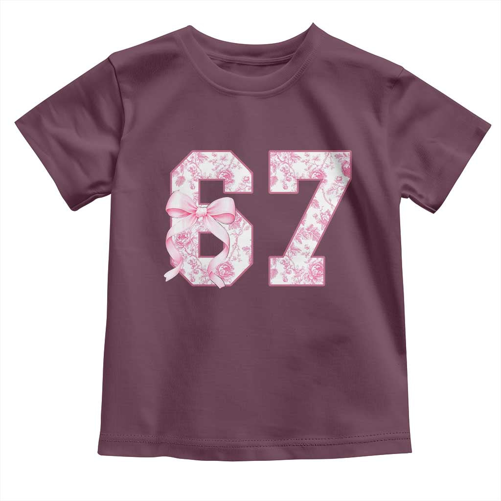 Six Seven Coquette Girl Toddler T Shirt Funny 67 Meme Gen Alpha Slang Pink Floral Bow Aesthetic - Wonder Print Shop