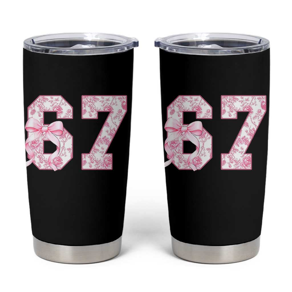 Six Seven Coquette Girl Tumbler Cup Funny 67 Meme Gen Alpha Slang Pink Floral Bow Aesthetic - Wonder Print Shop
